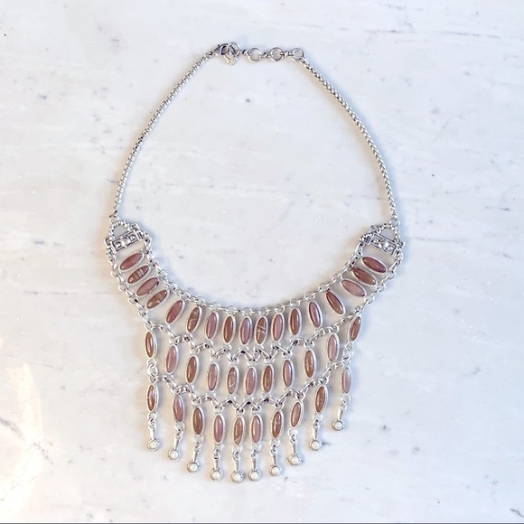 Vintage Lucky Brand Pink Stone Collar Statement Necklace - Picture 3 of 7